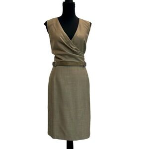 Ralph Lauren tan camel brown sleeveless wool cashmere belted midi dress Sz 10